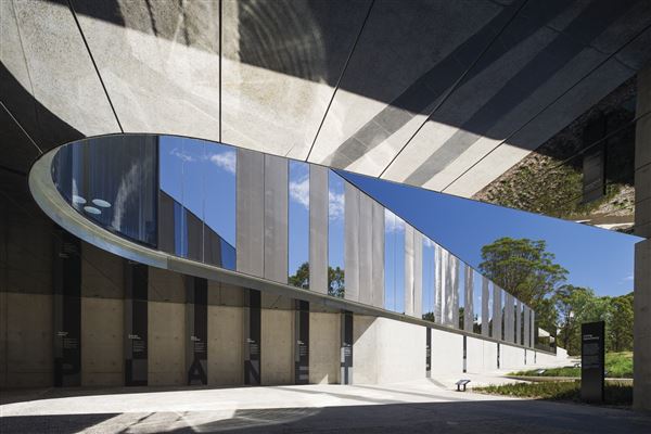 The Australian Botanic Garden Mount Annan - External day shot with reflective ceiling at Australian PlantBank at the Australian Botanic Garden Mount Annan (6/03/2014 - Credits: John Gollings)