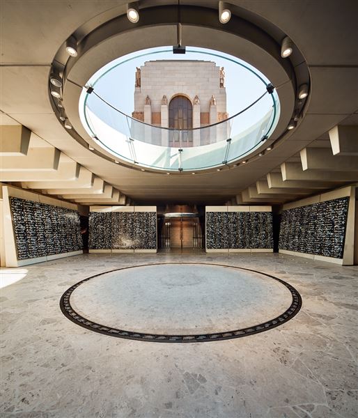 ANZAC Memorial - Within the Hall of Service looking out through the Occulus to the original Memorial. (12/06/2019 - Credits: Peter Bennetts, courtesy of Anzac Memorial)